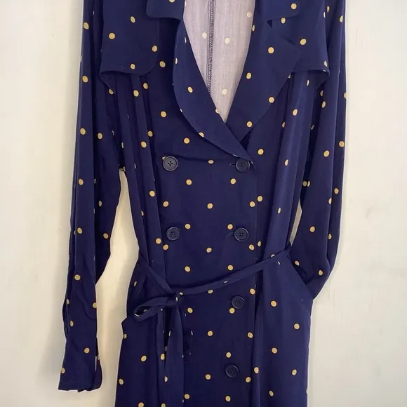 Torrid navy blue and gold polka dot rayon twill trench coat dress/ belt size 2X