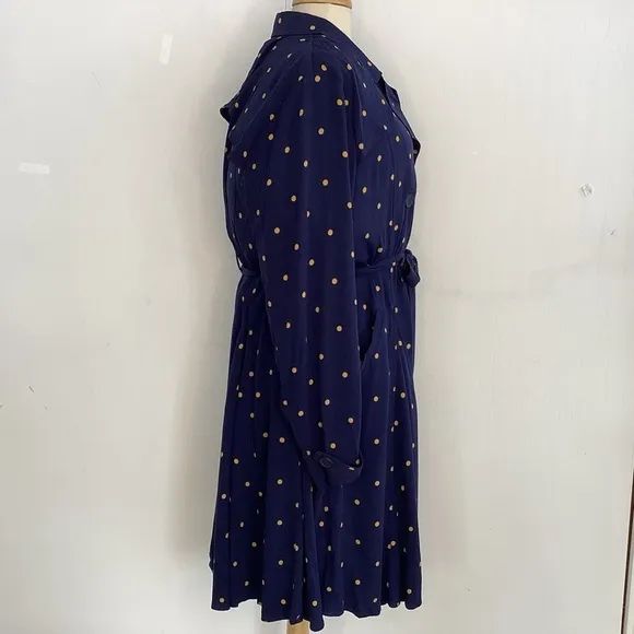 Torrid navy blue and gold polka dot rayon twill trench coat dress/ belt size 2X