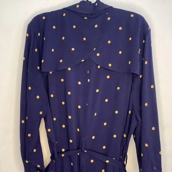 Torrid navy blue and gold polka dot rayon twill trench coat dress/ belt size 2X