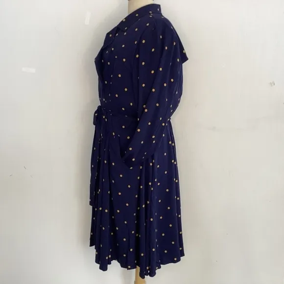 Torrid navy blue and gold polka dot rayon twill trench coat dress/ belt size 2X