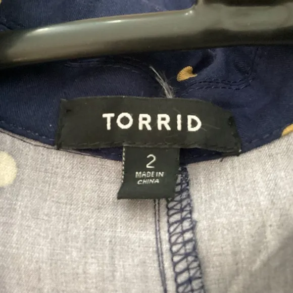 Torrid navy blue and gold polka dot rayon twill trench coat dress/ belt size 2X