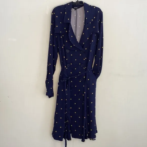 Torrid navy blue and gold polka dot rayon twill trench coat dress/ belt size 2X