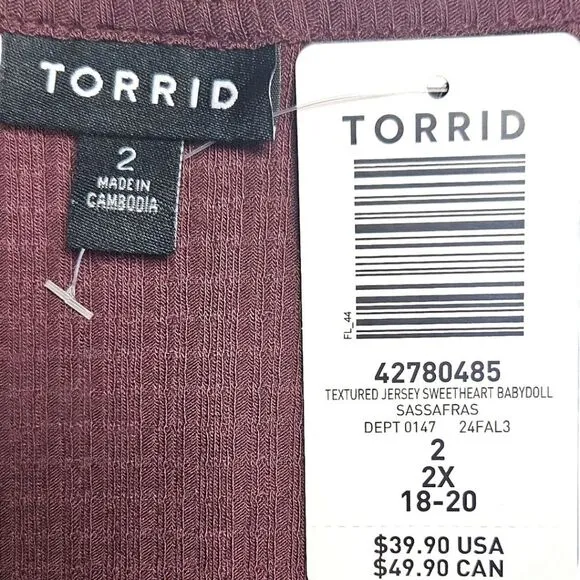 TORRID Textured Jersey  Sweetheart Babydoll With Matching Tea Length Pencil Skir