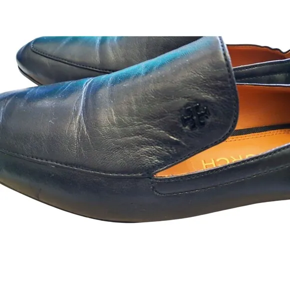 Tory Burch Black Kira Leather Elastic Loafer Almond Toe Block Heel Women's 8.5