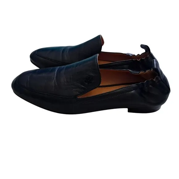 Tory Burch Black Kira Leather Elastic Loafer Almond Toe Block Heel Women's 8.5