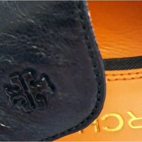 Tory Burch Black Kira Leather Elastic Loafer Almond Toe Block Heel Women's 8.5