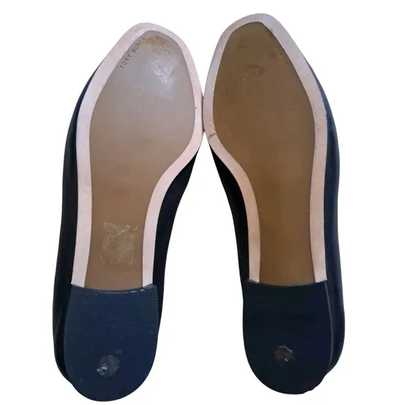 Tory Burch Black Kira Leather Elastic Loafer Almond Toe Block Heel Women's 8.5