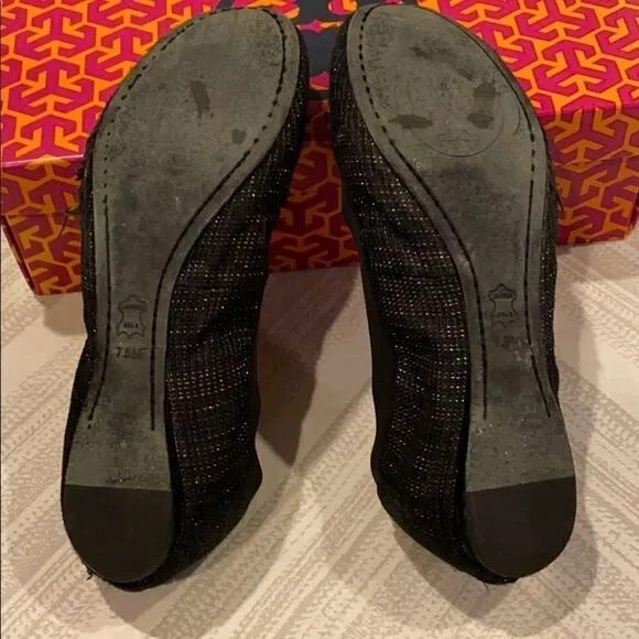Tory Burch Black Caroline Arabia Elastic Flats
