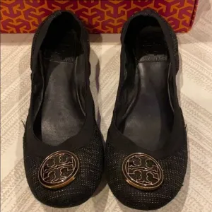 Tory Burch Black Caroline Arabia Elastic Flats