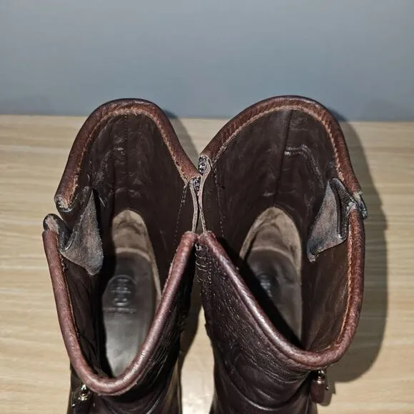 Tory Burch Boots Chrystie Trapunto Stitched Ankle Womens Shoe Brown Leather 8.5