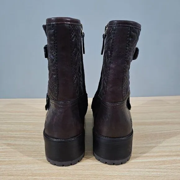 Tory Burch Boots Chrystie Trapunto Stitched Ankle Womens Shoe Brown Leather 8.5