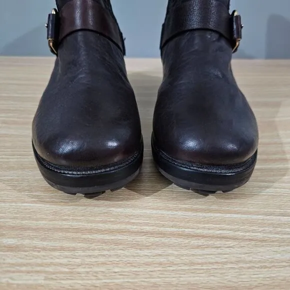 Tory Burch Boots Chrystie Trapunto Stitched Ankle Womens Shoe Brown Leather 8.5