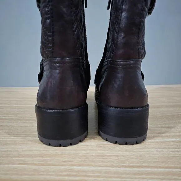 Tory Burch Boots Chrystie Trapunto Stitched Ankle Womens Shoe Brown Leather 8.5
