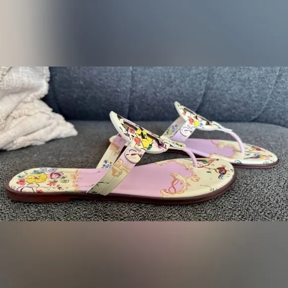 Tory Burch Designer Miller Pink Porcelin and Cream Sandals Floral Print 9.5