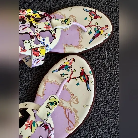 Tory Burch Designer Miller Pink Porcelin and Cream Sandals Floral Print 9.5