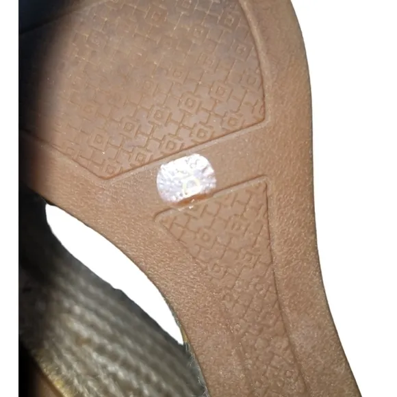 Tory Burch Frieda Espadrille Platform Wedge Sandals Cream/Navy Stripes 8 Slip-on