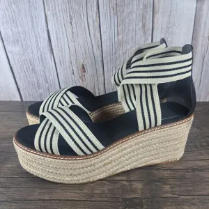 Tory Burch Frieda Espadrille Platform Wedge Sandals Women's Sz 9.5 M Black