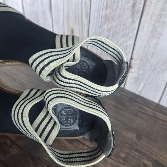 Tory Burch Frieda Espadrille Platform Wedge Sandals Women's Sz 9.5 M Black