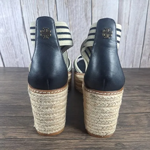 Tory Burch Frieda Espadrille Platform Wedge Sandals Women's Sz 9.5 M Black