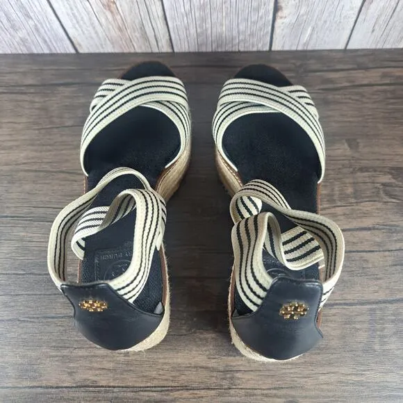 Tory Burch Frieda Espadrille Platform Wedge Sandals Women's Sz 9.5 M Black