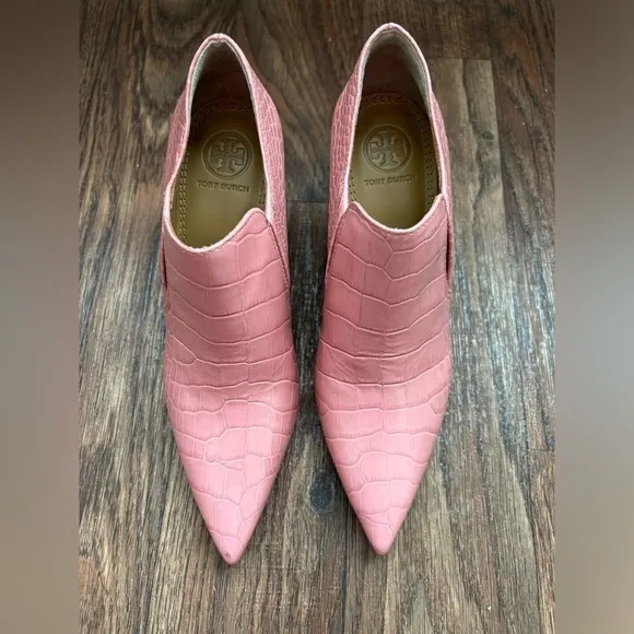 Tory Burch Georgina Embossed Slip OnAnkle Booties Shoes in Dusty Rose Pink