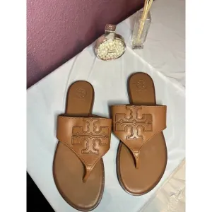 Tory Burch Jamie Weston Logo Sandals in Royal Tan US 7.5