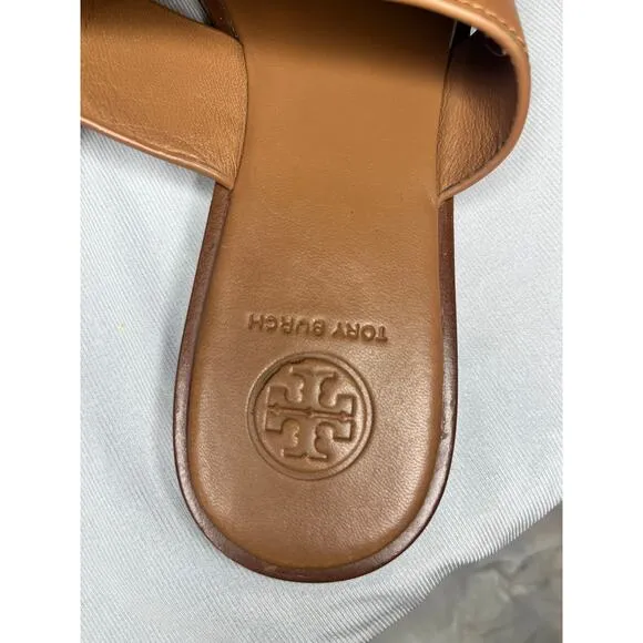 Tory Burch Jamie Weston Logo Sandals in Royal Tan US 7.5
