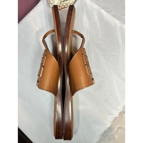 Tory Burch Jamie Weston Logo Sandals in Royal Tan US 7.5