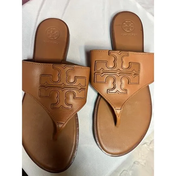 Tory Burch Jamie Weston Logo Sandals in Royal Tan US 7.5