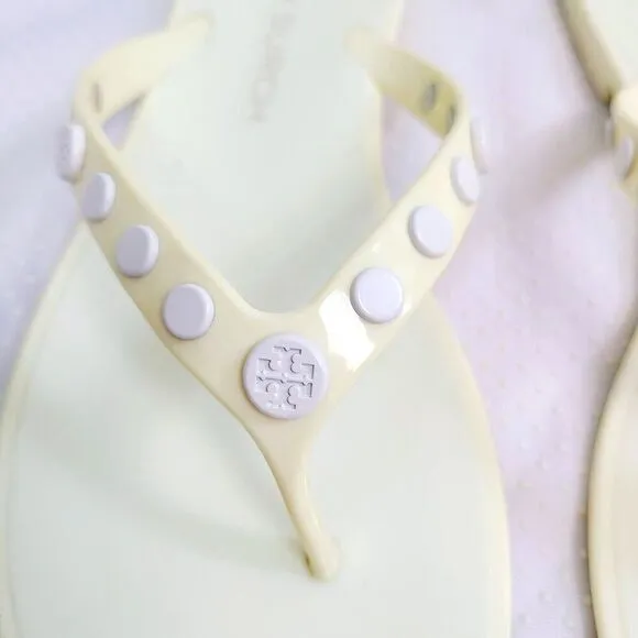 Tory Burch Jelly Sandals 9 Pale Yellow Studded Slip-On Flip Flop Flats