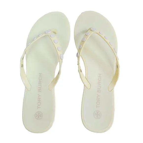 Tory Burch Jelly Sandals 9 Pale Yellow Studded Slip-On Flip Flop Flats