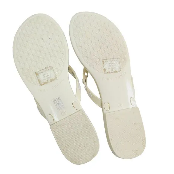 Tory Burch Jelly Sandals 9 Pale Yellow Studded Slip-On Flip Flop Flats