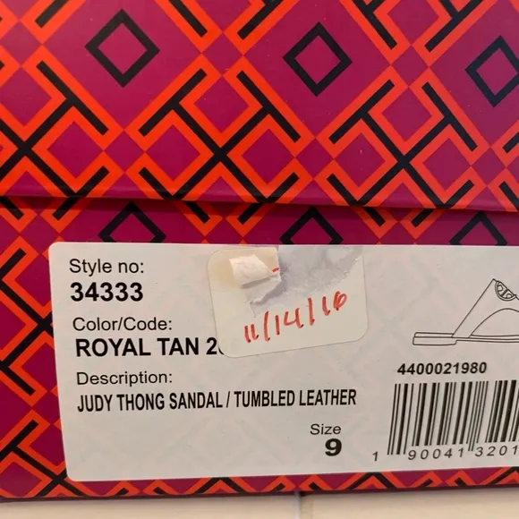 Tory Burch Judy sandals In Royal Tan pebbled Leather. Size 9. GUC