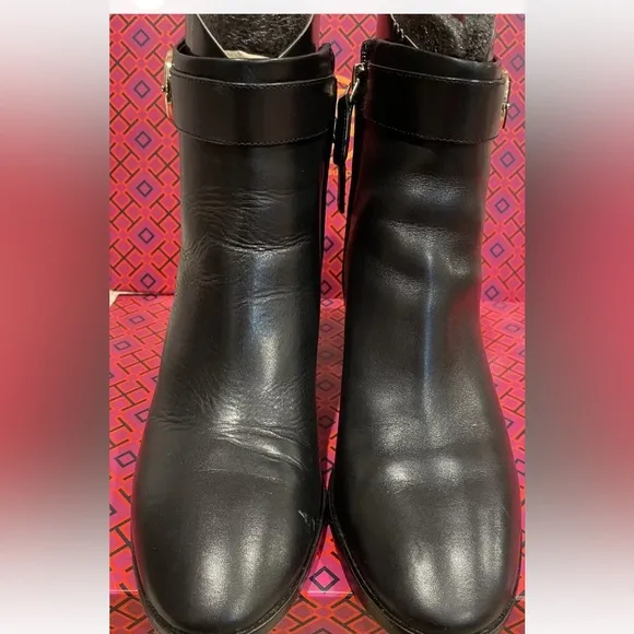 Tory Burch Sofia Dress Bootie Logo 60MM Heels Calf Leather Black 8 Heeled HI VEG
