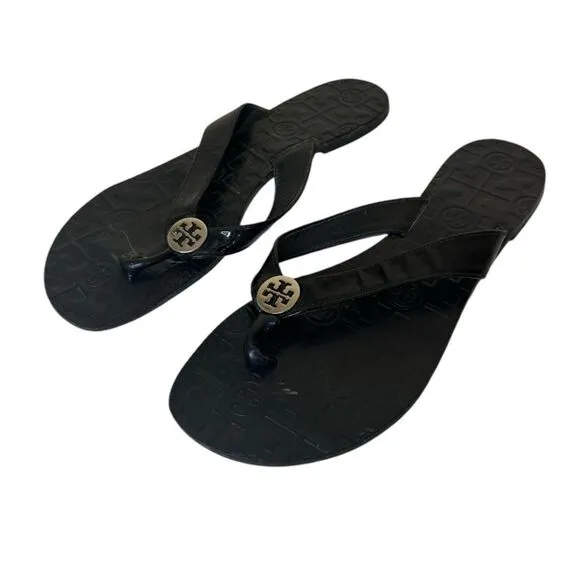 TORY BURCH Thora Logo Black Patent Leather Sandals
