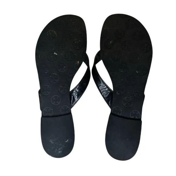 TORY BURCH Thora Logo Black Patent Leather Sandals