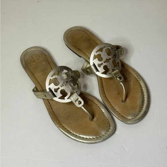 Tory Burch Women's Size 8M Miller Gold Slip On Sandals