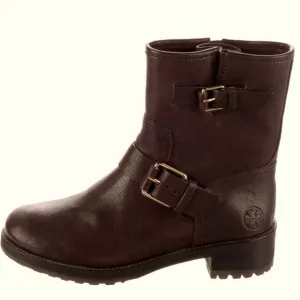 Tory Burch Brown Leather Moto Style Boots Size 5.5