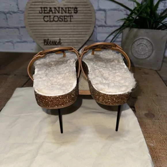 Tory Burch Miller cloud shearling carmel Slip-Oncorn/buttermilk sandals Size 7