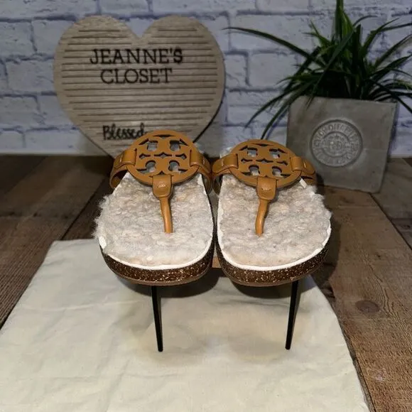 Tory Burch Miller cloud shearling carmel Slip-Oncorn/buttermilk sandals Size 7