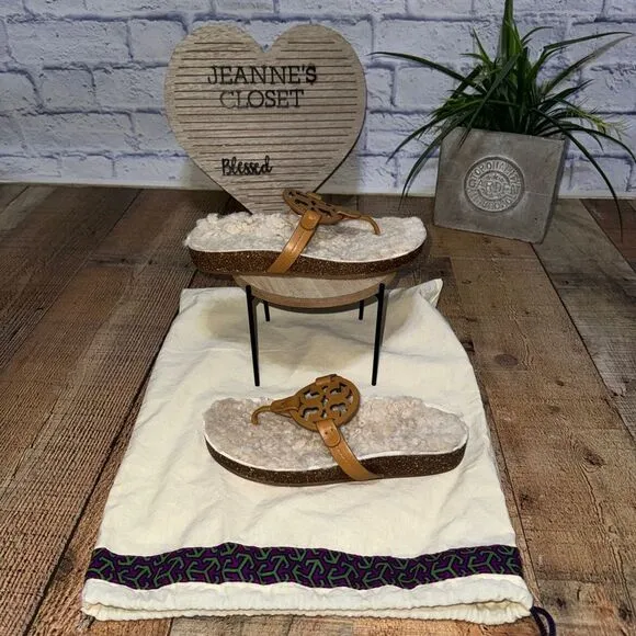 Tory Burch Miller cloud shearling carmel Slip-Oncorn/buttermilk sandals Size 7