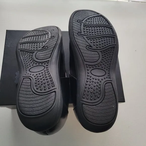 TOTO Men Invisible Height Increasing Elevator Black Leather Slip On Sandals 11