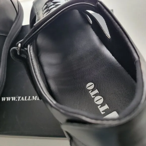 TOTO Men Invisible Height Increasing Elevator Black Leather Slip On Sandals 11