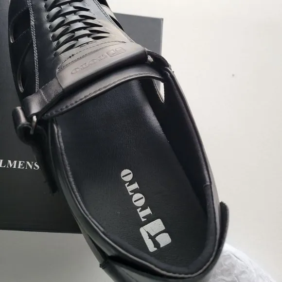 TOTO Men Invisible Height Increasing Elevator Black Leather Slip On Sandals 11