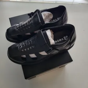 TOTO Men Invisible Height Increasing Elevator Black Leather Slip On Sandals 11