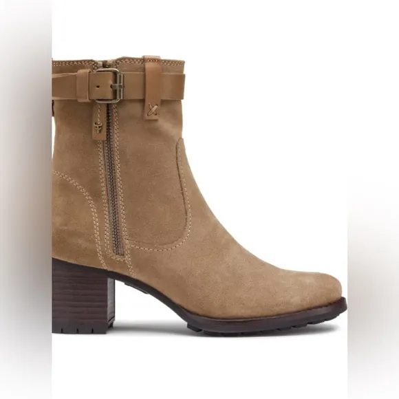 Trask Madison Boots Bootie Suede Taupe- Brand New In Box With Dust Bags