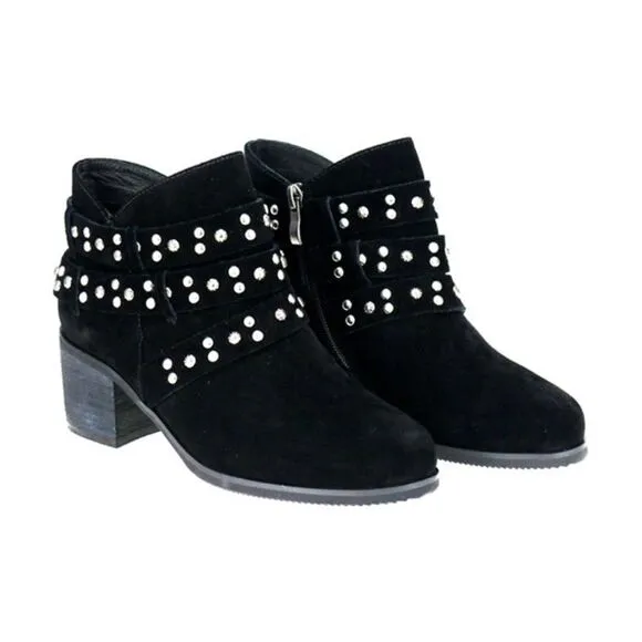 Trinity Ranch by Montana West Suede Leather Studded Ankle Boots in Black size 10