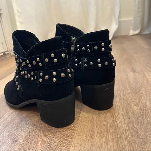 Trinity Ranch by Montana West Suede Leather Studded Ankle Boots in Black size 10