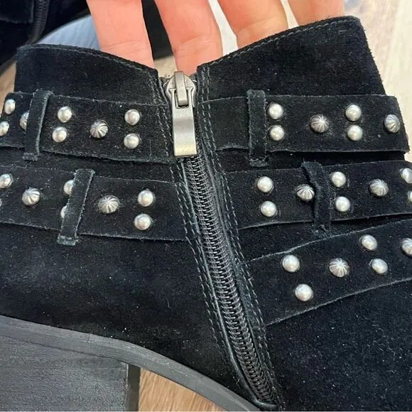 Trinity Ranch by Montana West Suede Leather Studded Ankle Boots in Black size 10