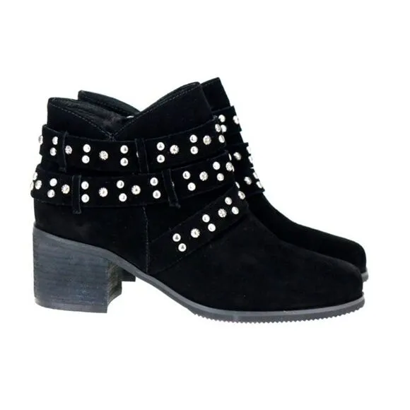 Trinity Ranch by Montana West Suede Leather Studded Ankle Boots in Black size 10